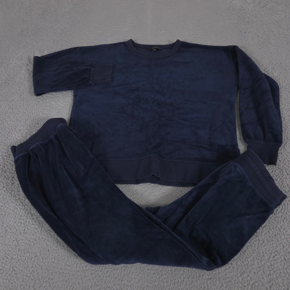 J.Crew Set Womens XS Navy Sweatshirt Relaxed Velour Crewneck Cotton Blend Plush